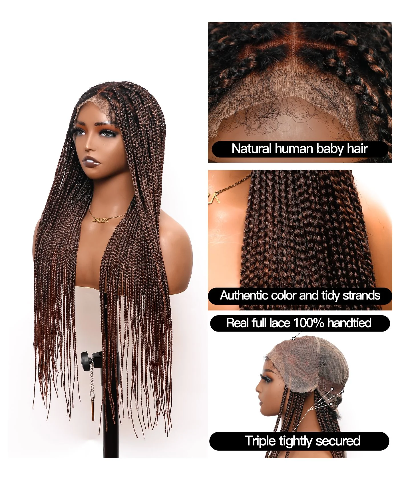 Pre Bleached Human Hair Lace Knotless Box Braided Wig -  Human Baby Hair & Human Hair Roots - Airhomei