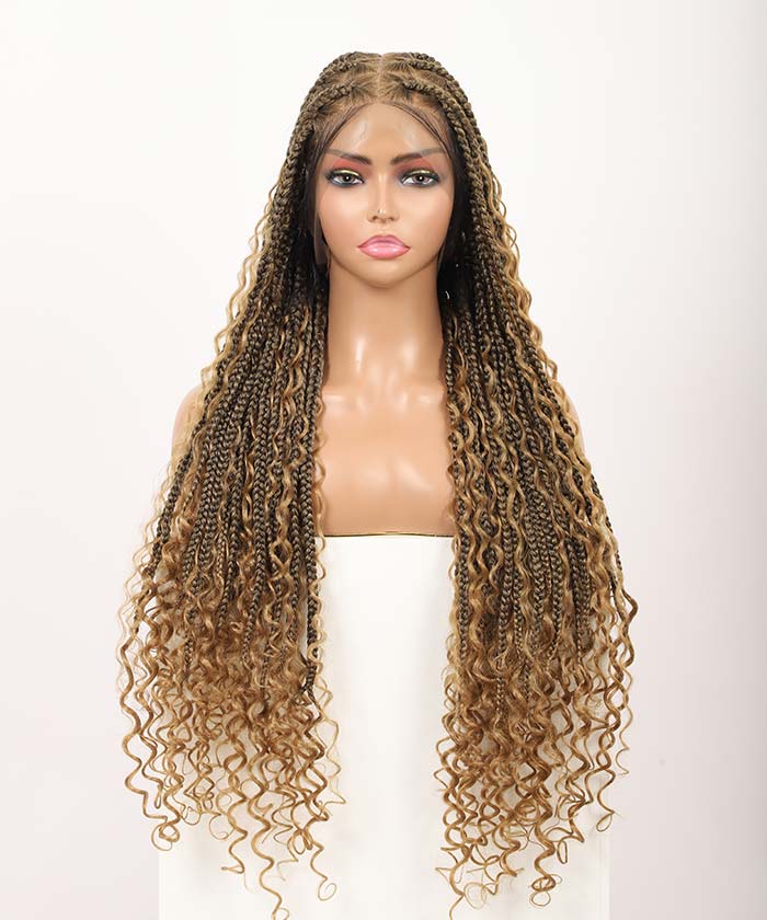 Fancivivi Boho Medium Knotless Box Braids with Curls Over Hip-Length 36