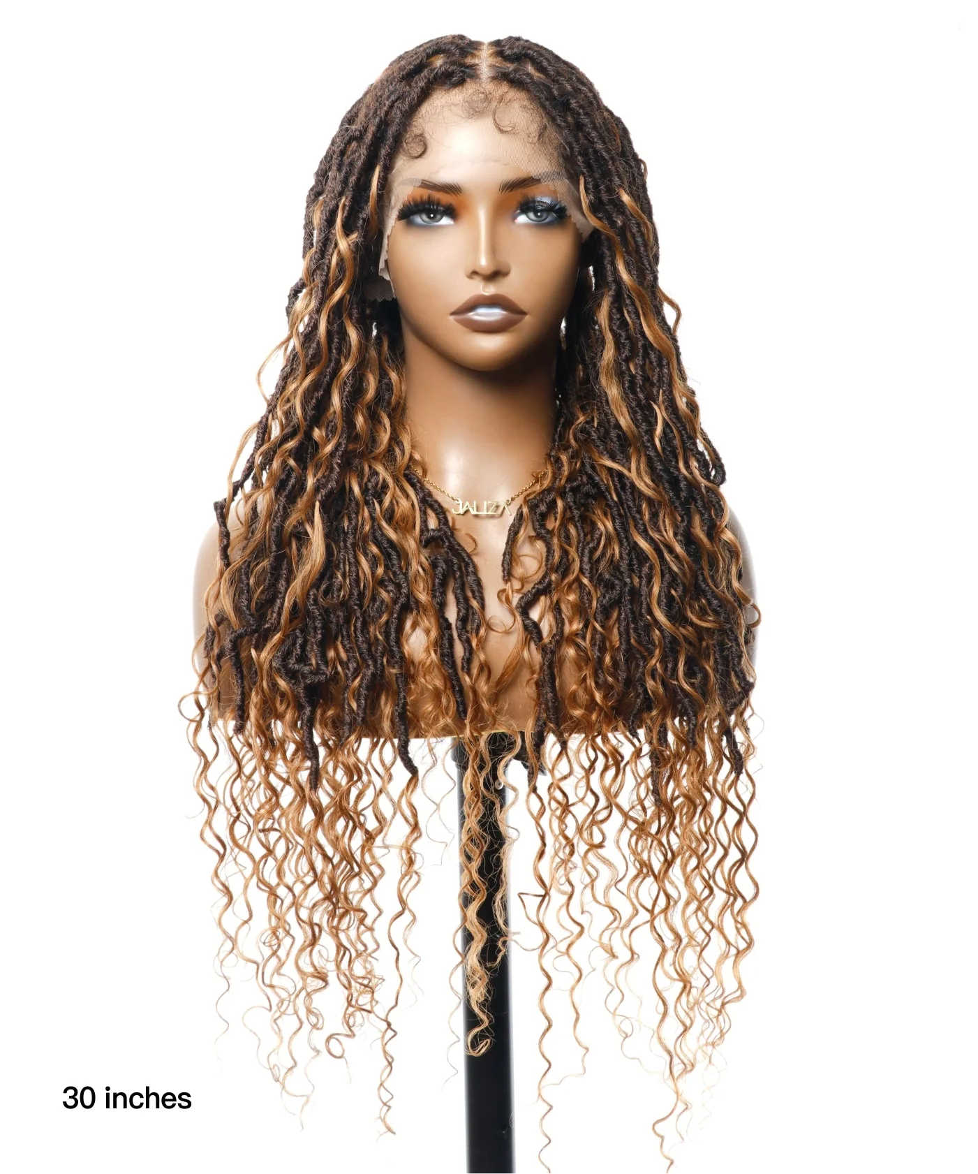 Human Hair Boho Curls Boho Locs Braided Wig 65 Strands（Human Hair Baby Hair） - Airhomei