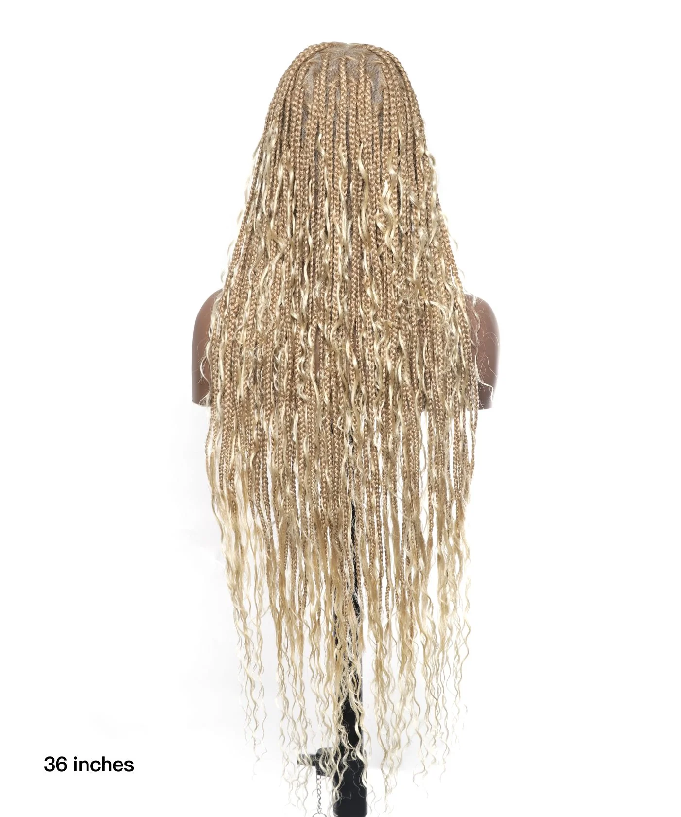 Triangle Base Full Lace Tangleless Human Hair Boho Curls Knotless Boho Box Braided Wig 36