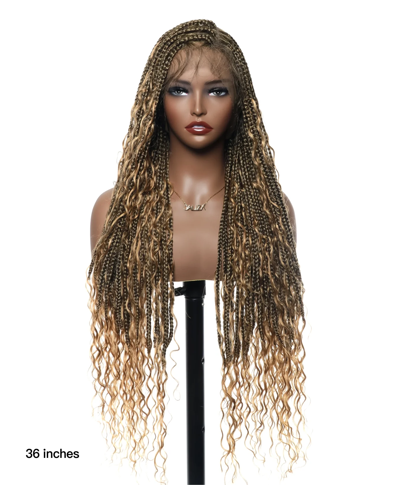 Triangle Base Full Lace Tangleless Human Hair Boho Curls Knotless Boho Box Braided Wig 36