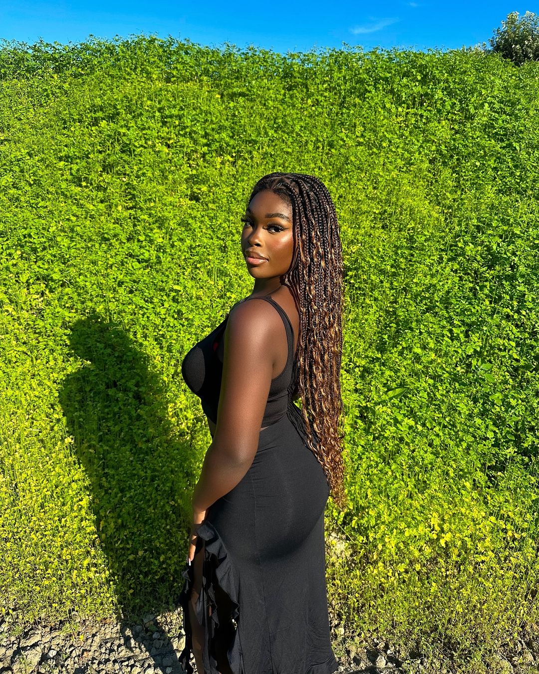 High Density Triangle Base Knotless Human Hair Boho Box Braided Wig 36