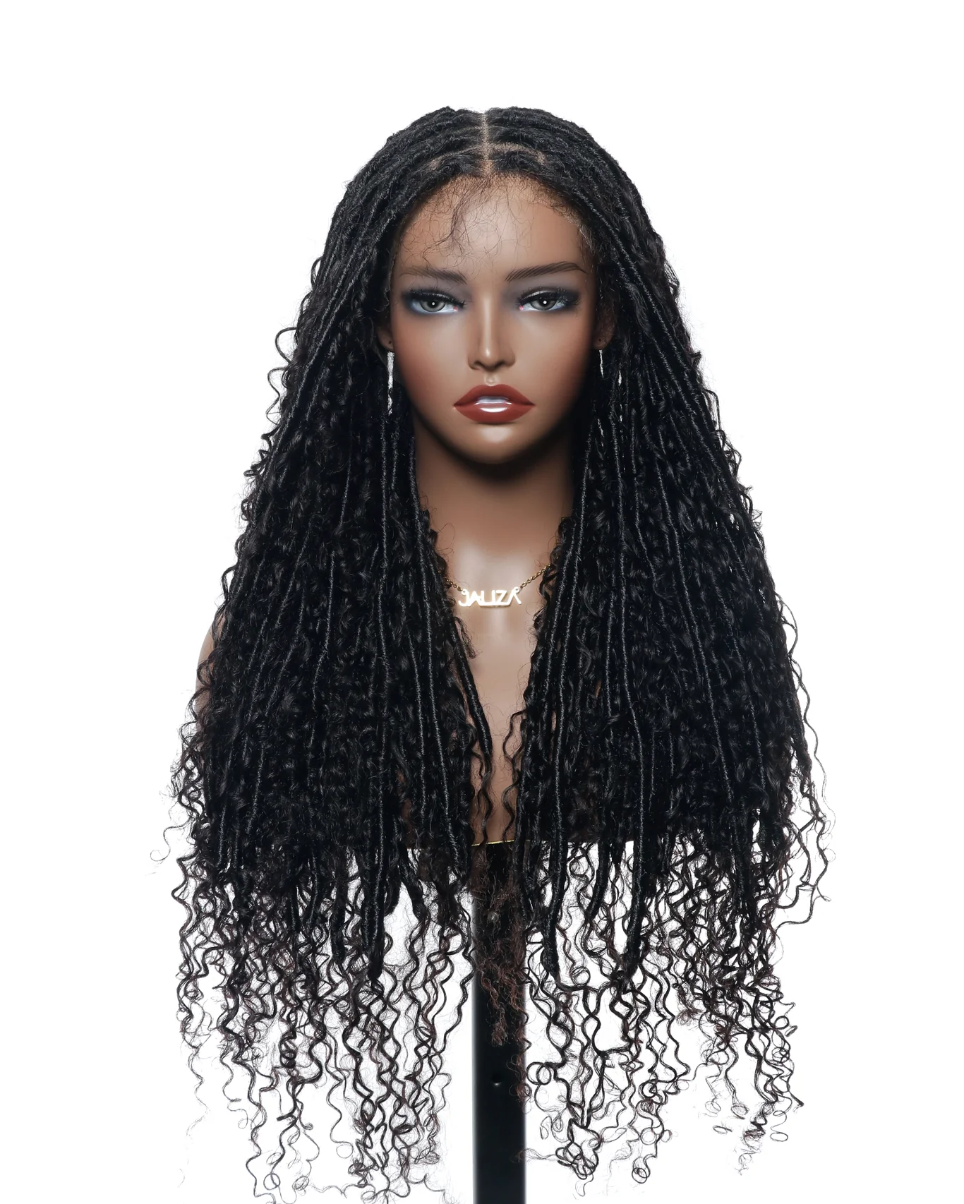 Salon-Level Knotless Boho Style Soft Locs 30” HD Full Lace Human Hair Boho Curls 80 Strands Braided Wig - Airhomei