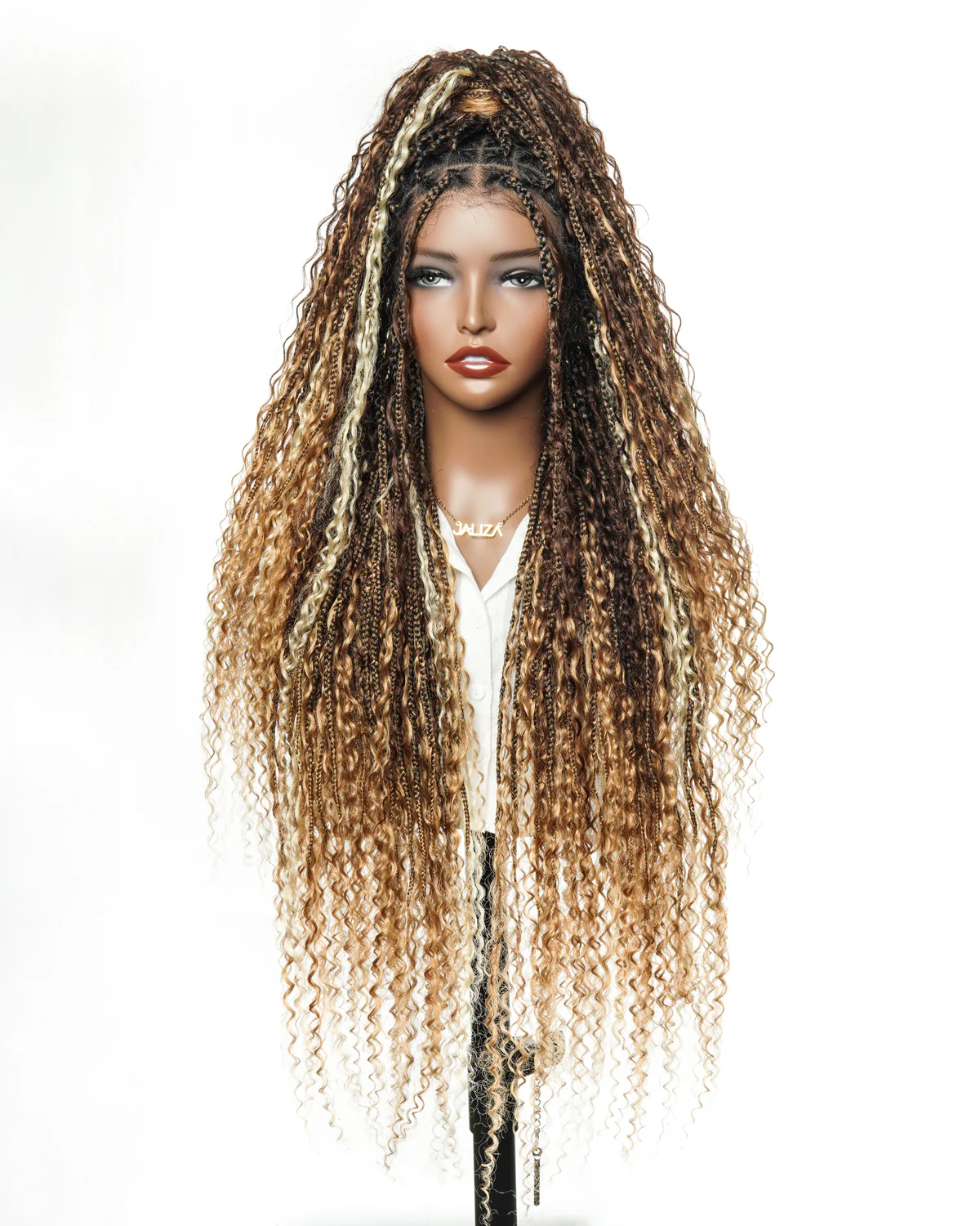 Extra Full Density HD Full Lace Blend Color 1B 30 27 613 Human Hair Boho Style Boho Box Braided Wig 100 Strands  (Scheduled to ship in 1-2 weeks) - Airhomei
