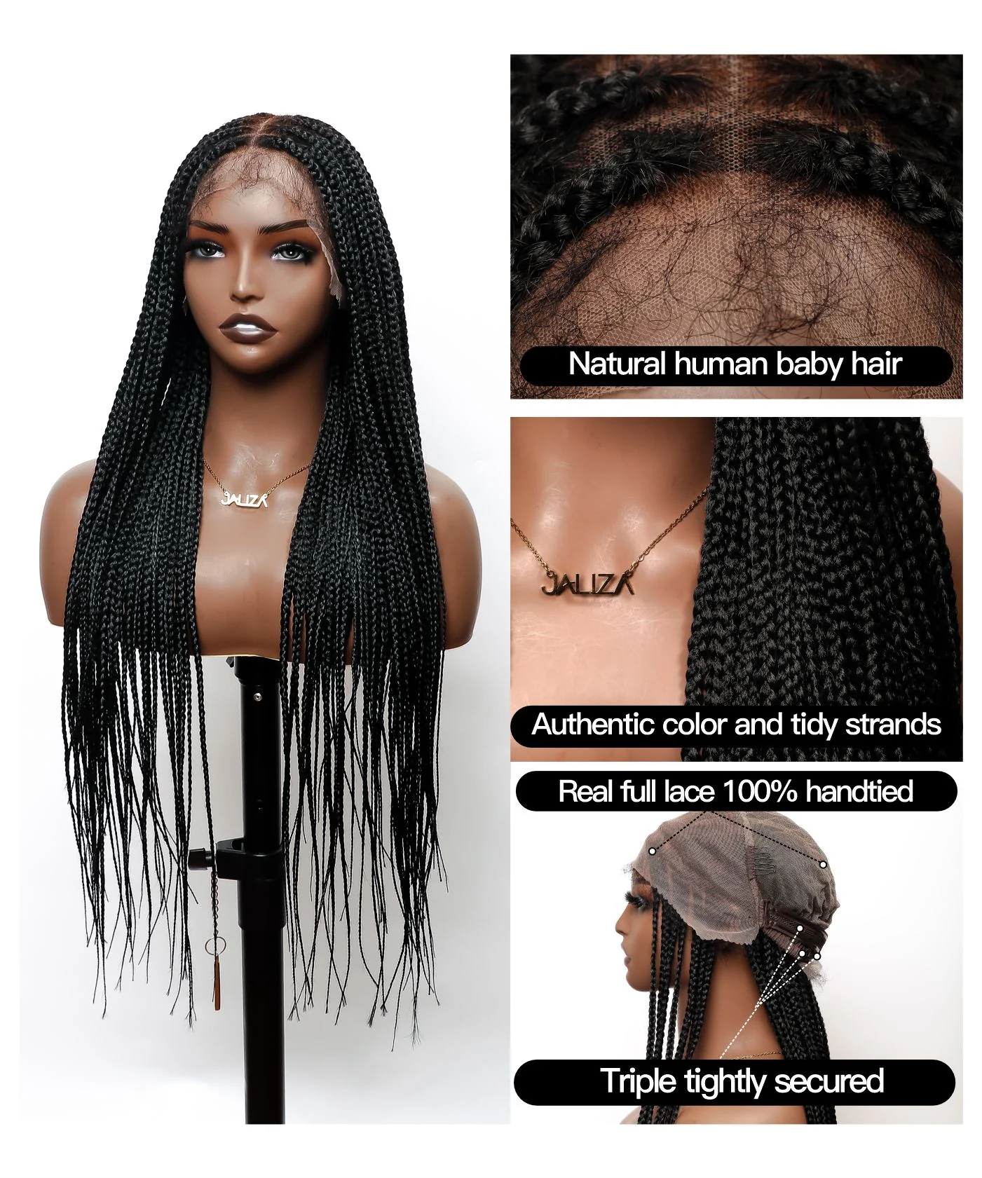 Pre Bleached Human Hair Lace Knotless Box Braided Wig -  Human Baby Hair & Human Hair Roots - Airhomei