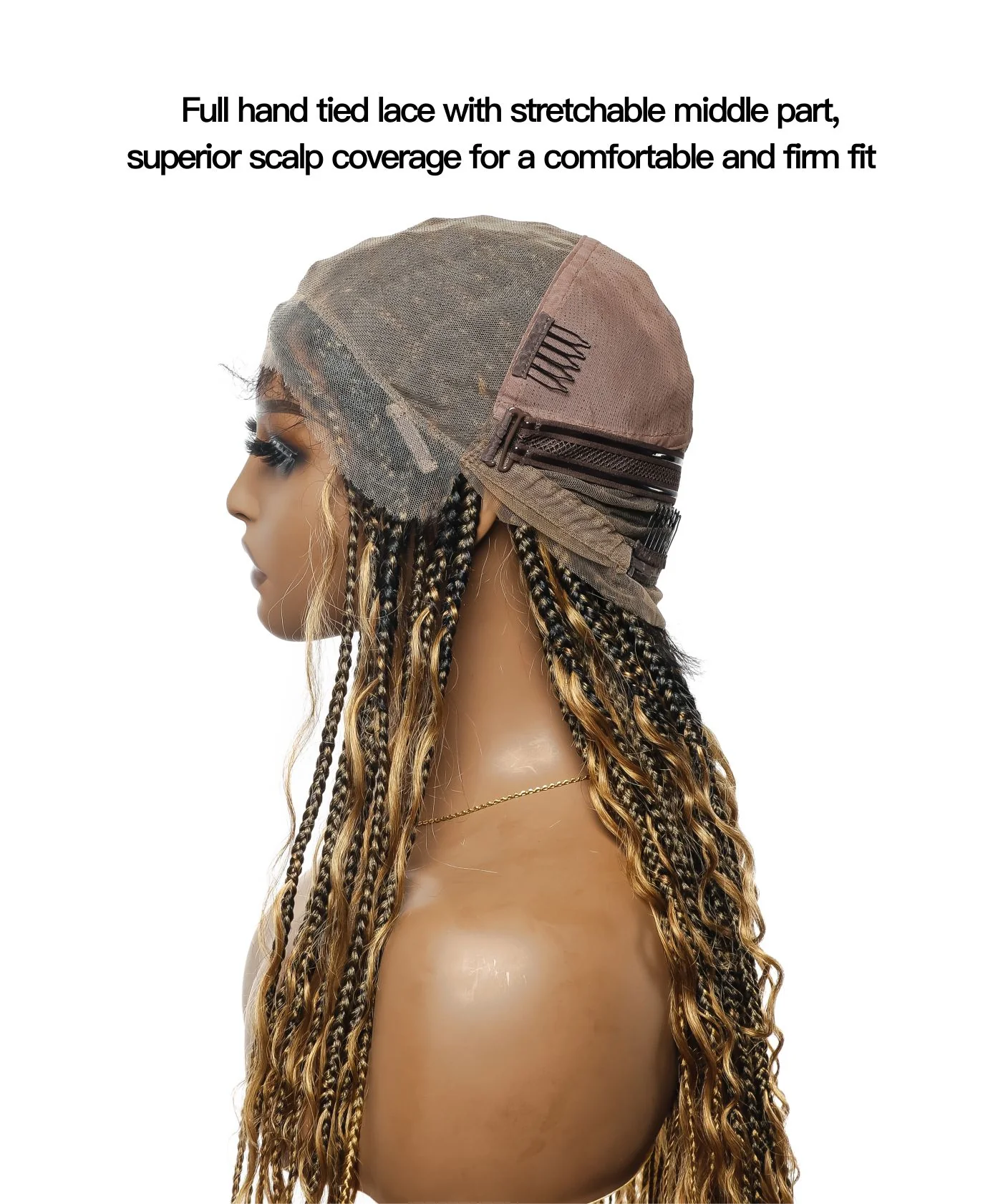 Tangleless Human Hair Boho Curls Knotless Box Braided Wig 32“ HD Lace 100 Strands - Comfort Plus / Inner Splice Stretchable Lace - Airhomei