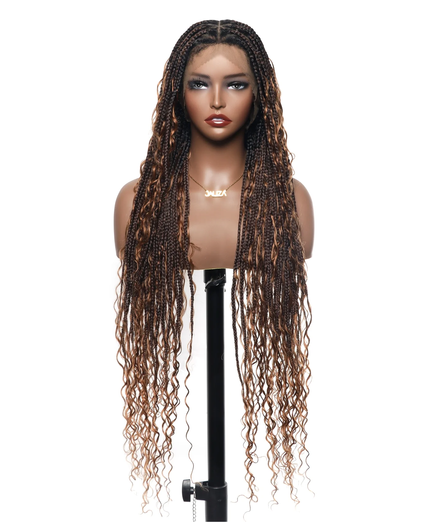 Triangle Base Full Lace Tangleless Human Hair Boho Curls Knotless Boho Box Braided Wig 36