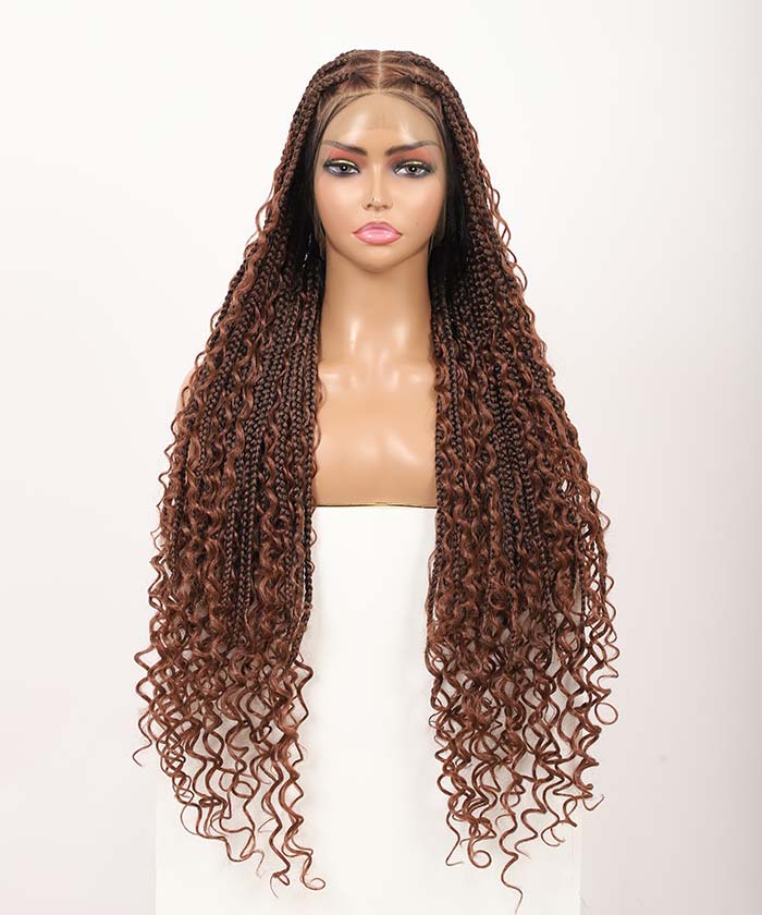Fancivivi Boho Medium Knotless Box Braids with Curls Over Hip-Length 36