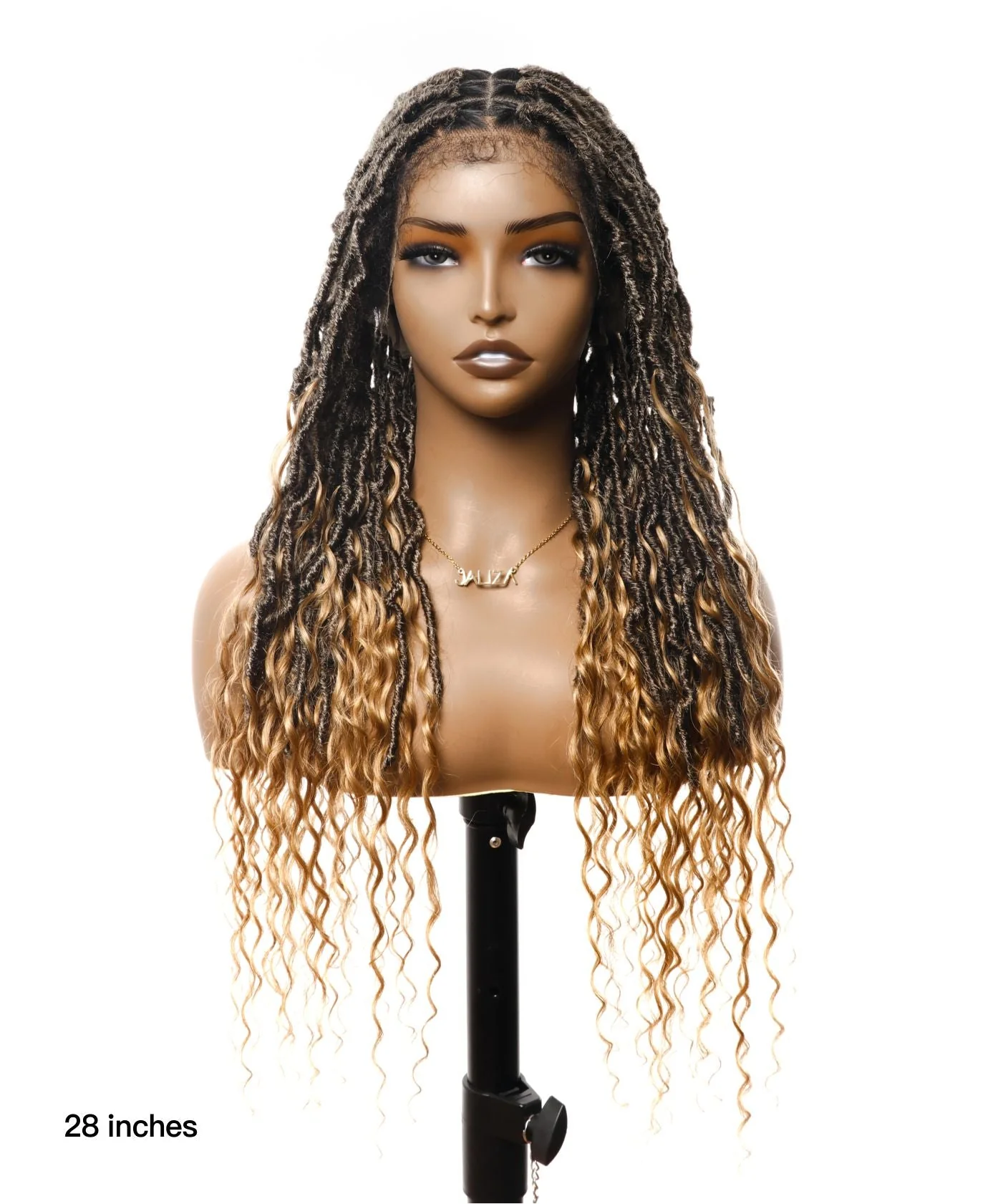 Human Hair Boho Curls Boho Locs Braided Wig 65 Strands（Human Hair Baby Hair） - Airhomei