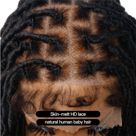 Pre Bleached Human Hair Lace Locs Braided Wig 30“ 65 Strands - Human Baby Hair - Airhomei