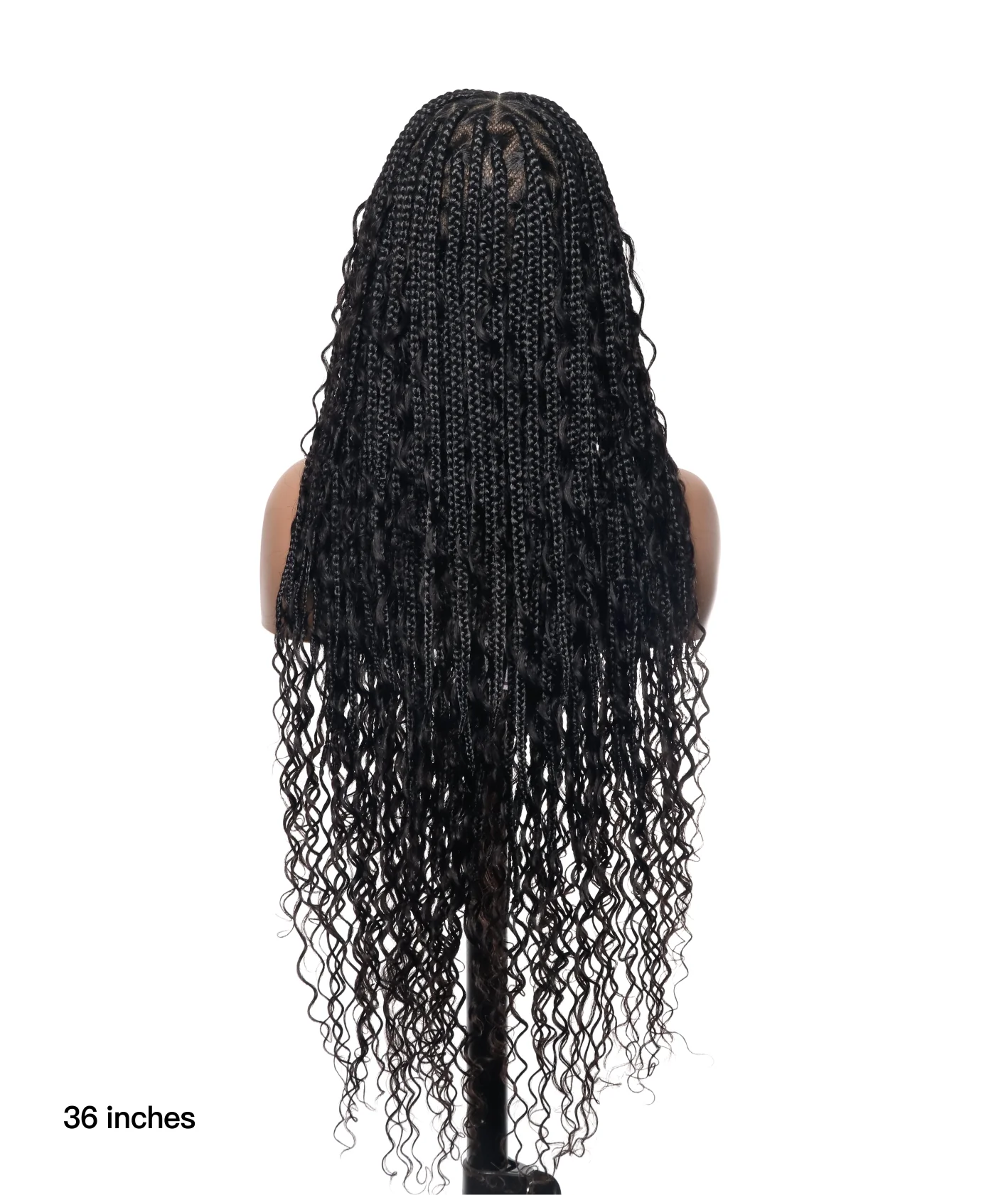 Triangle Base Full Lace Tangleless Human Hair Boho Curls Knotless Boho Box Braided Wig 36