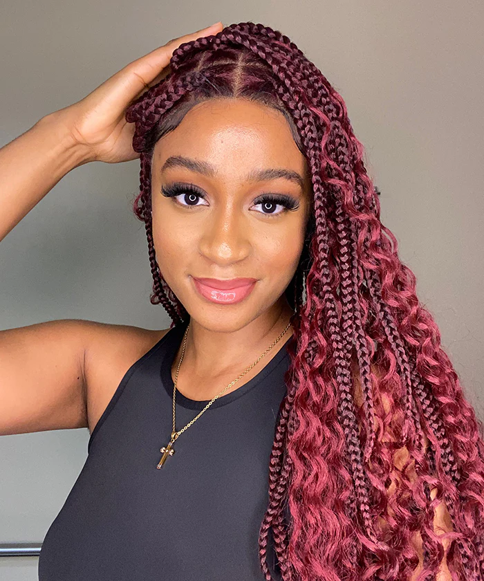 Fancivivi Boho Medium Knotless Box Braids with Curls Over Hip-Length 36