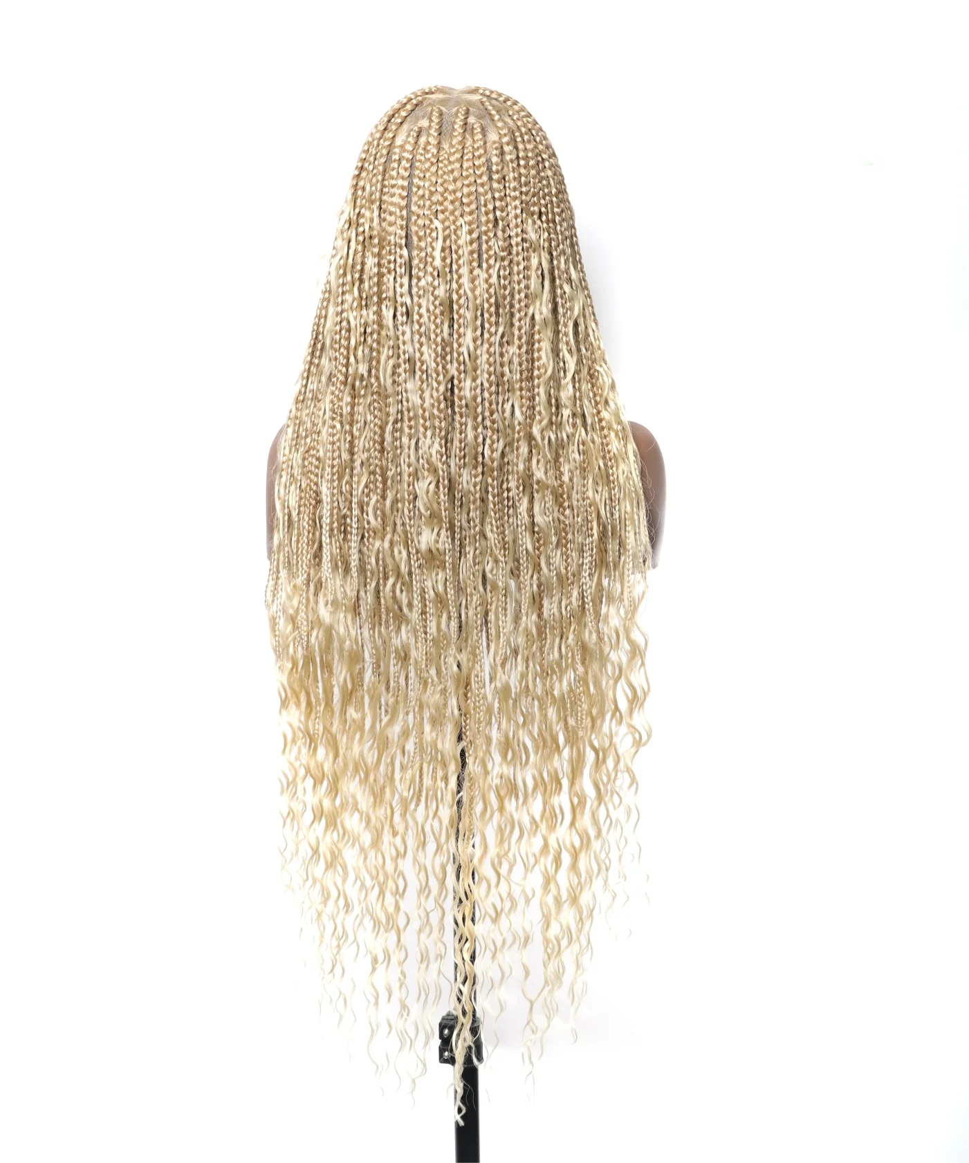 Triangle Base Full Lace Tangleless Human Hair Boho Curls Knotless Boho Box Braided Wig 36