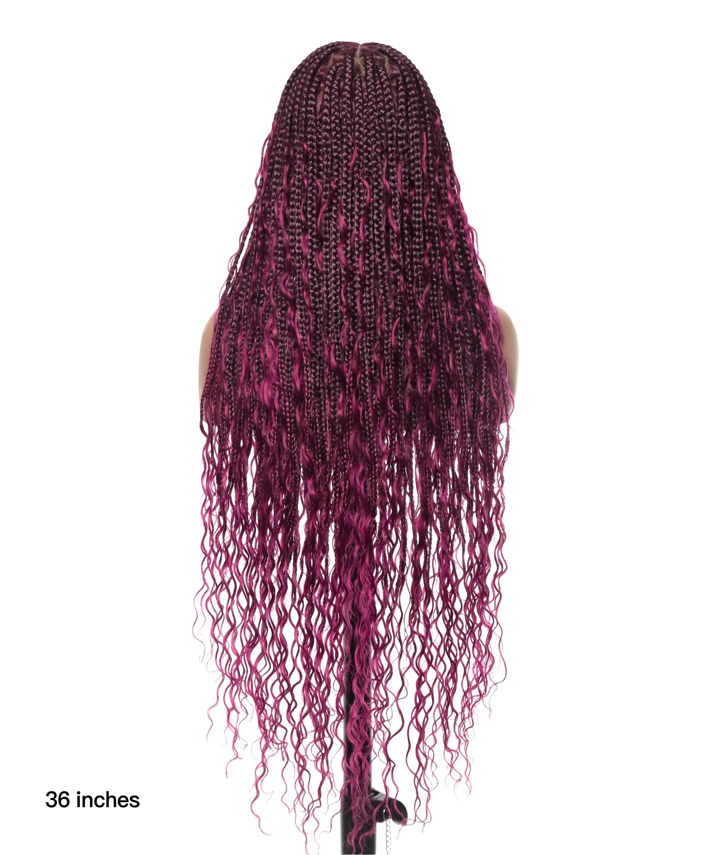 Triangle Base Full Lace Tangleless Human Hair Boho Curls Knotless Boho Box Braided Wig 36