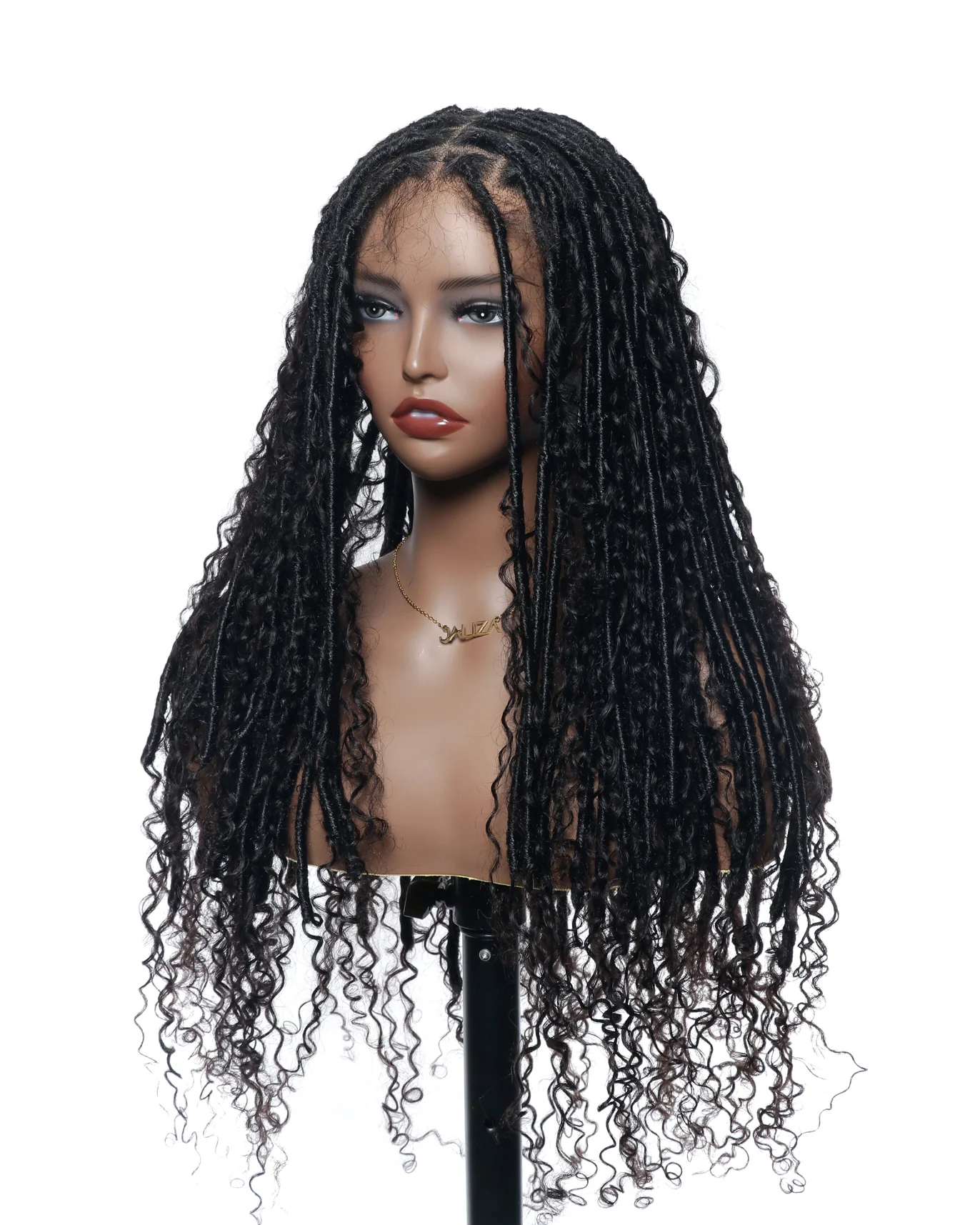 Salon-Level Knotless Boho Style Soft Locs 30” HD Full Lace Human Hair Boho Curls 80 Strands Braided Wig - Airhomei